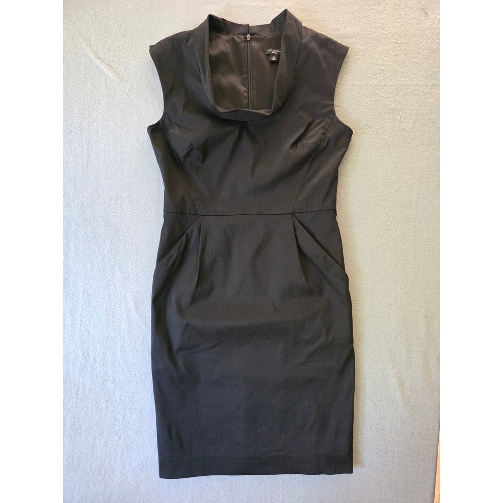 Ann Taylor Petite Black Sleeveless Sheath Dress Funnel Neck Pockets 0P